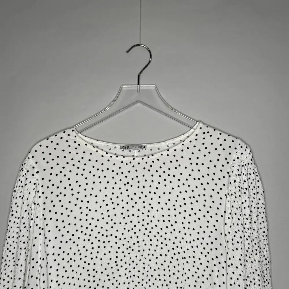 Zara M Womens Polka Dot Puff Sleeve Blouse Black White Classic Retro